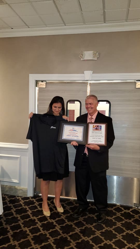 Big Jim Douglass receiving his USBC Hall of Fame award at Westbrook Lanes