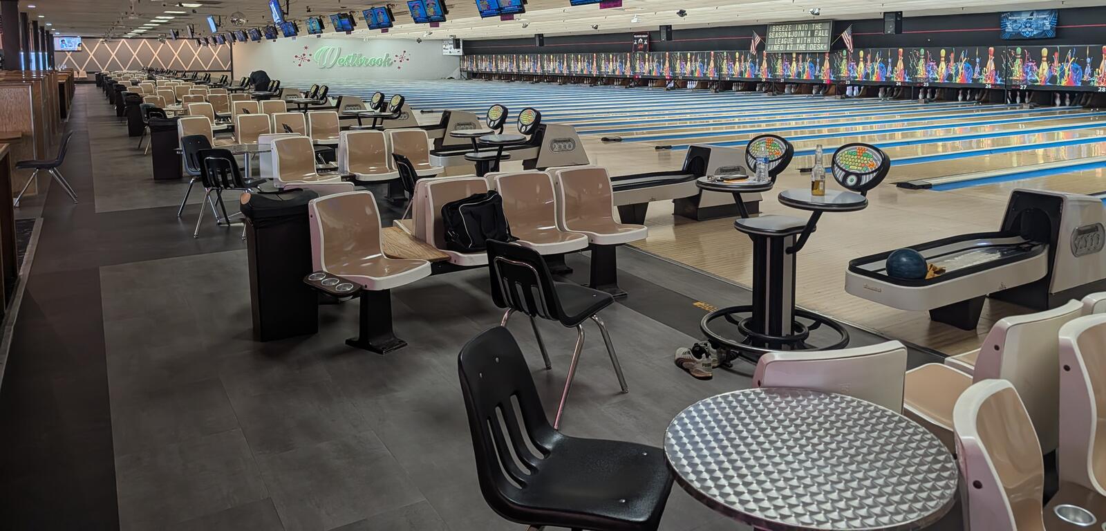 Looking down the 42 lanes at Westbrook Lanes in Brooklawn, NJ